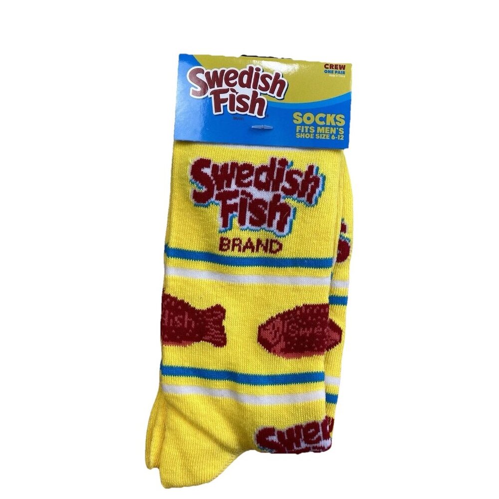 Swedish Fish Adult Men's Novelty Crew Socks Size 6-12 candy themed New with tags